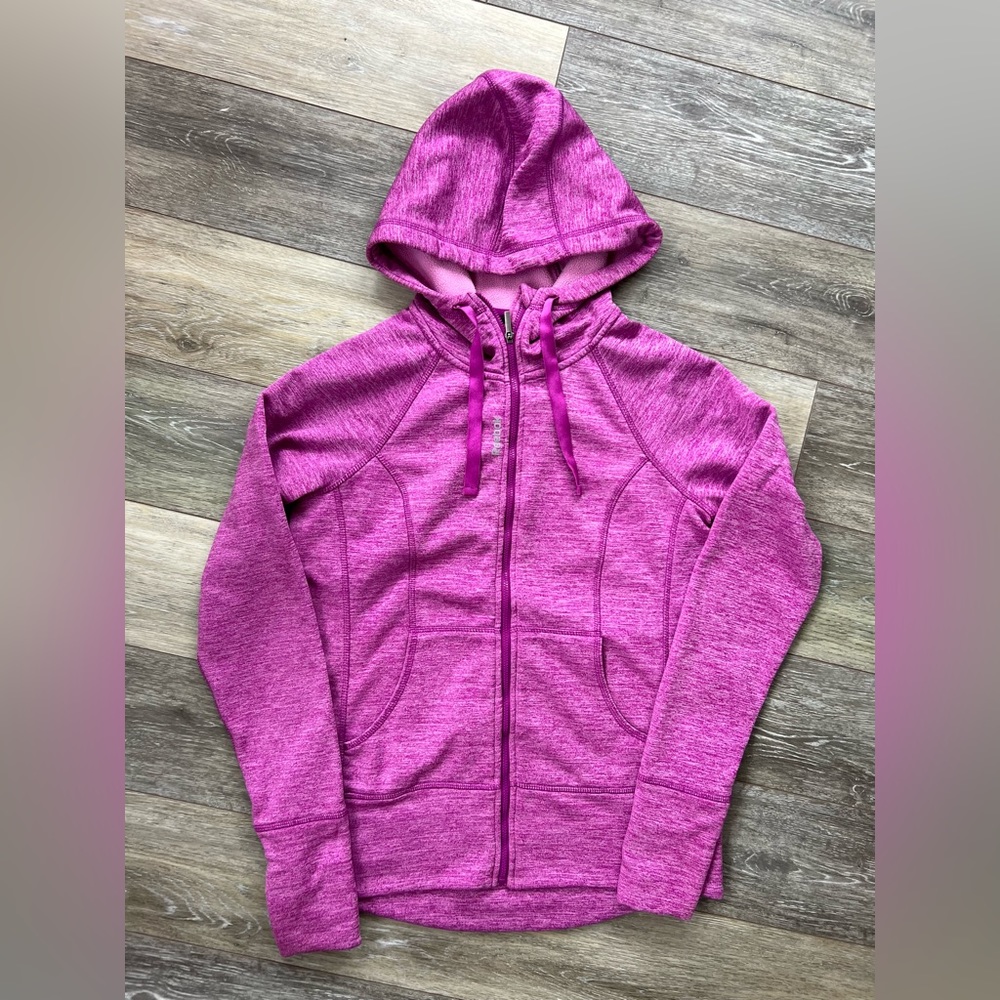 REEBOK Ragland Sweatshirt Women Medium Pink Heathered Running with Thumbhole